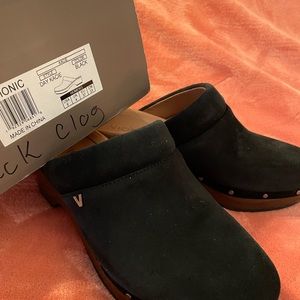 Black suede clogs